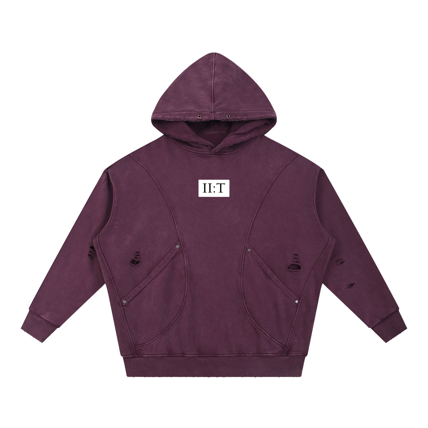 Snow Washed Distressed Panel Pocket Hoodie